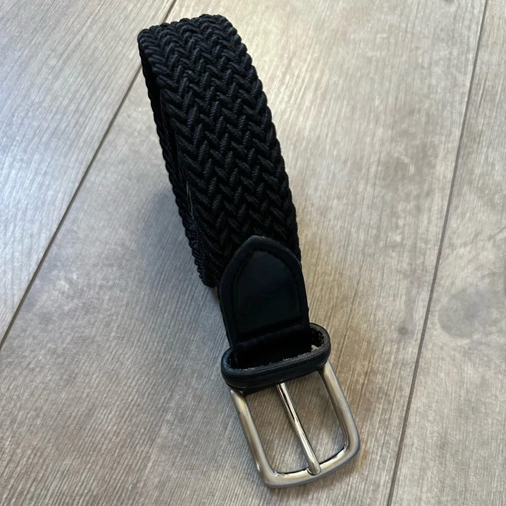 Vintage Boys Black Woven Braided Leather Belt Size Small “Jake” Engraved